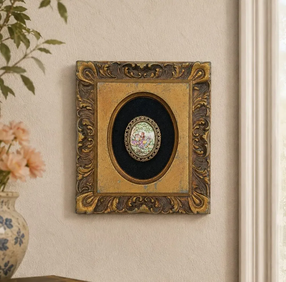 Vintage Courting Couple Miniature Portrait Plaque Ornate Frame Made in USA